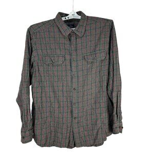 Faded Glory Mens Plaid Long Sleeve Button Down Shirt Size Large Gray Red